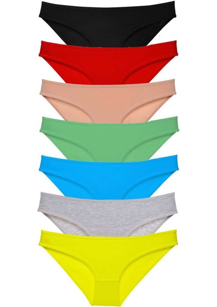 7 adet Süper Eko Set Likralı Kadın Slip Külot Çok Renkli
