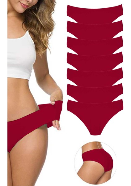 7 Adet Kadın Dikişsiz Lazer Kesim Esnek İz yapmayan Külot Bordo