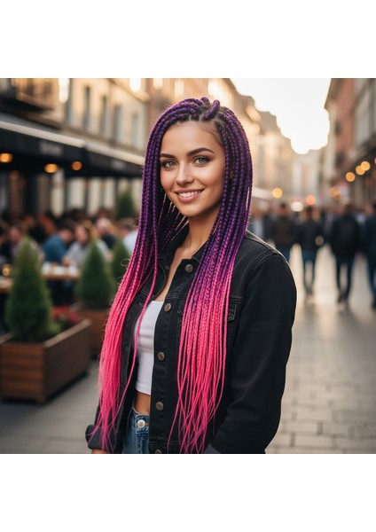 Afrika Örgüsü ve Rasta Için Sentetik Ombreli Saç / Mor / Neon Pembe