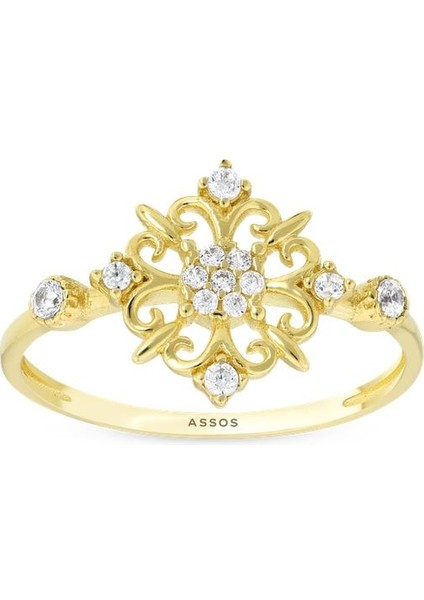 Taşlı Tasarım Altın Yüzük - 14K