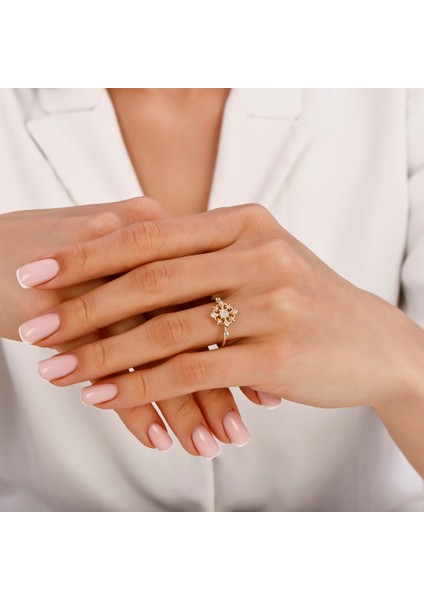 Taşlı Tasarım Altın Yüzük - 14K