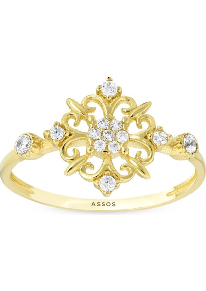 Taşlı Tasarım Altın Yüzük - 14K