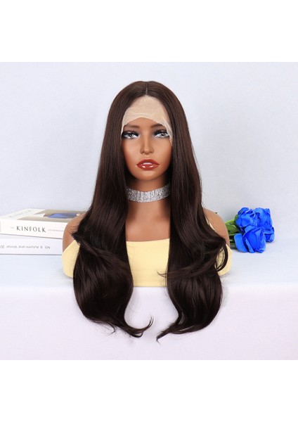 Koyu Kumral Hafif Dalgalı Tül Peruk