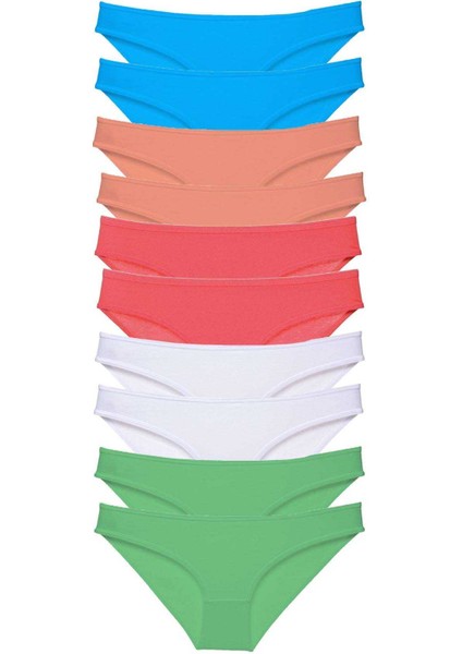 10 adet Süper Eko Set Likralı Kadın Slip Beyaz Pudra Yeşil Fuşya Mavi