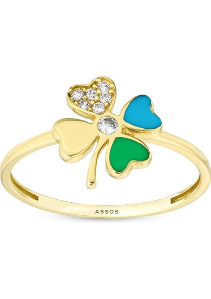 Taşlı Tasarım Altın Yüzük - 14K