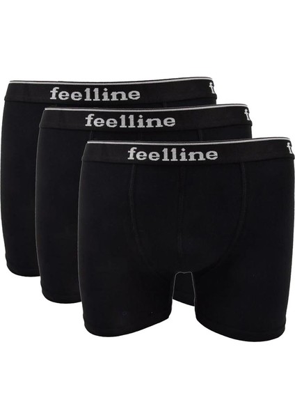 3 adet Feelline Siyah Pamuklu Doğal Likralı Erkek Boxer modelleri