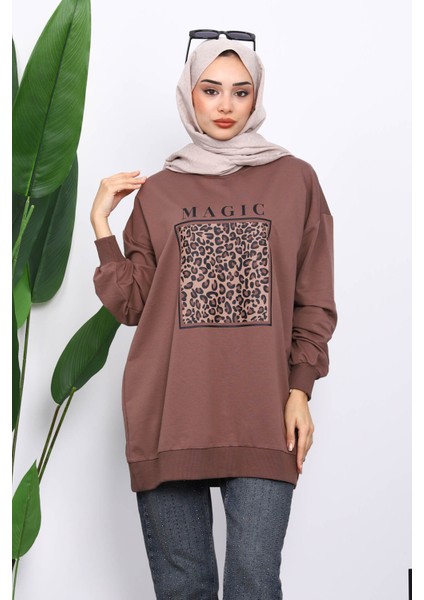 Koyuv Vizon Bisiklet Yaka Baskılı Sweat