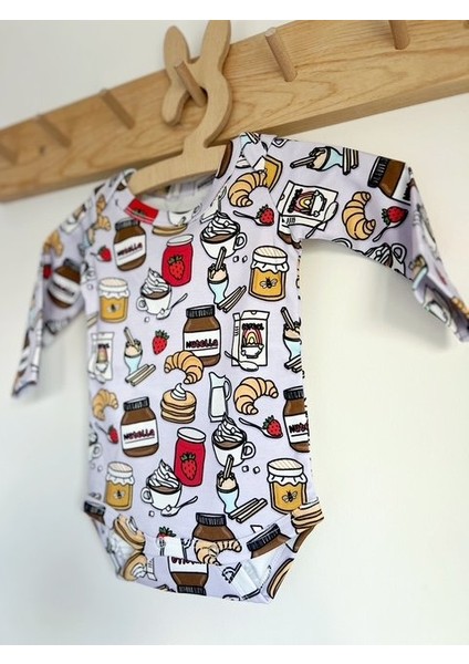 Nutella Kruvasan Desen Lila %100 Organik Pamuklu Unisex Bebek Body Zıbın fiyatları