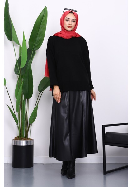 Siyah Bisiklet Yaka Yumuşak Dokulu Oversize Triko Kazak fiyatları