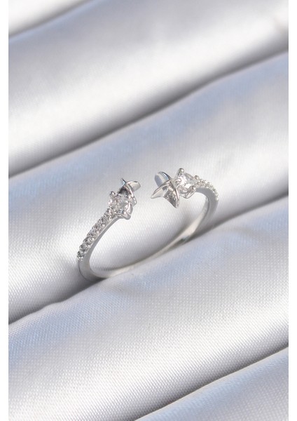 bulurum pirinç gümüş renk zirkon taş detay yıldız model kadın yüzük