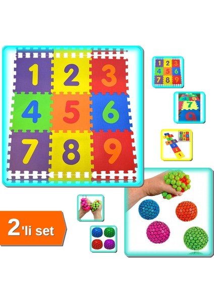 5 x Beyin Şekilli Strees Topu + 9 x Parça Çocuk Oyun Karosu - Eğitici Oyun Seti DEF456