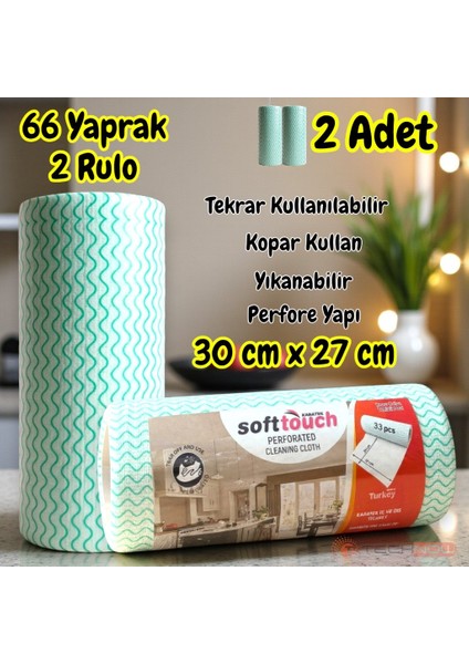 Softtex 33 Yaprak Kopar Kullan Rulo Hassas Temizlik Bezi 27X30CM 2'li
