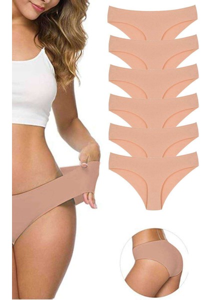 6 Adet Kadın Dikişsiz Lazer Kesim Esnek İz yapmayan Külot Ten