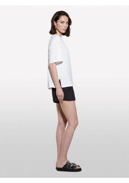 Keten Karışımlı Bisiklet Yaka T-Shirt Kadın Beyaz T-Shirt - 325P3UTFL107C fiyatları