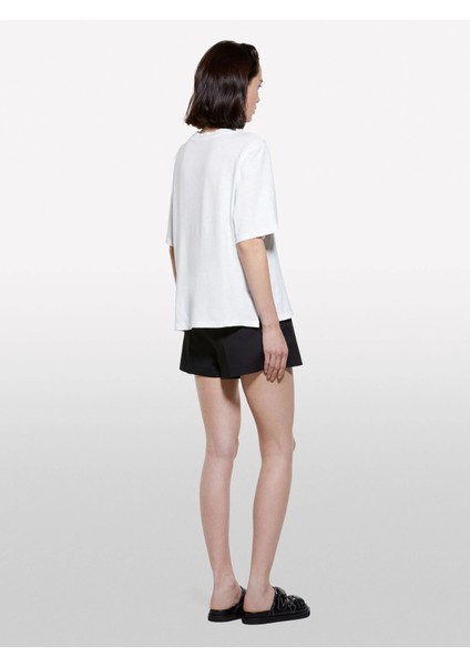 Keten Karışımlı Bisiklet Yaka T-Shirt Kadın Beyaz T-Shirt - 325P3UTFL107C modelleri