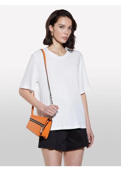 Keten Karışımlı Bisiklet Yaka T-Shirt Kadın Beyaz T-Shirt - 325P3UTFL107C fırsatları