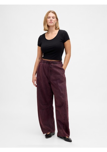Kadın Bordo Mid Rise Ultrasoft Easy Horseshoe Jean Pantolon fırsatları
