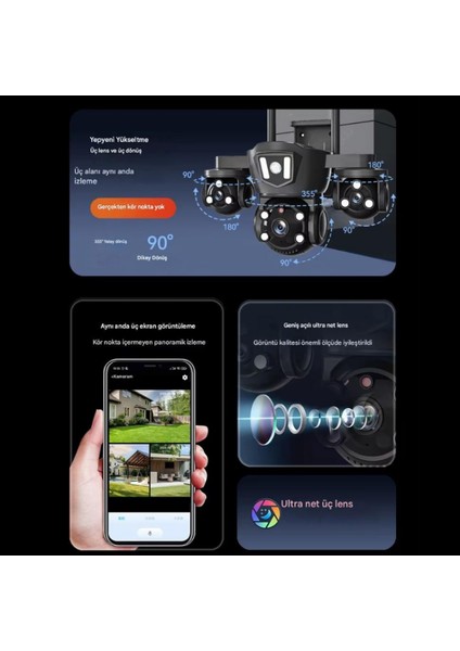 MPI MIZU 18MP WİFİ Güvenlik Kamerası 3 Kameralı Türkçe PTZ Hareketli Gece Görüşlü Akıllı Kamera fiyatları