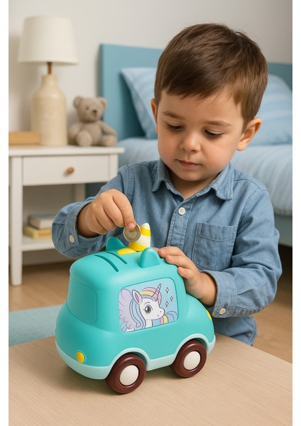 Sevimli Unicorn Araba Kumbara – Şifreli Para Kutusu – Çocuklar Için Oyuncak ve Kumbara Bir Arada