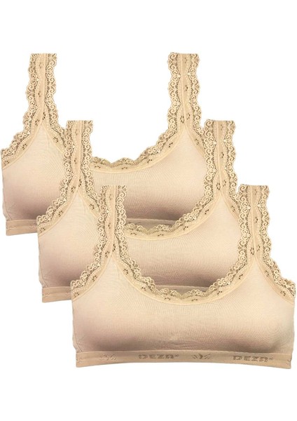3 Adet Dantel Nakış İşlemeli Pedli Bambu Kadın Büstiyer Ten fiyatları