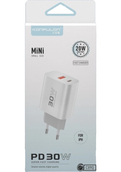 Mtxdpn Konfulon C89Q 1 Adet 30W Type-C ve 1 Adet 22.5W USB Çıkışlı Ekstra DL49 1m USB To Type-C Kablolu Pd Şarj Cihazı - Beyaz fırsatları