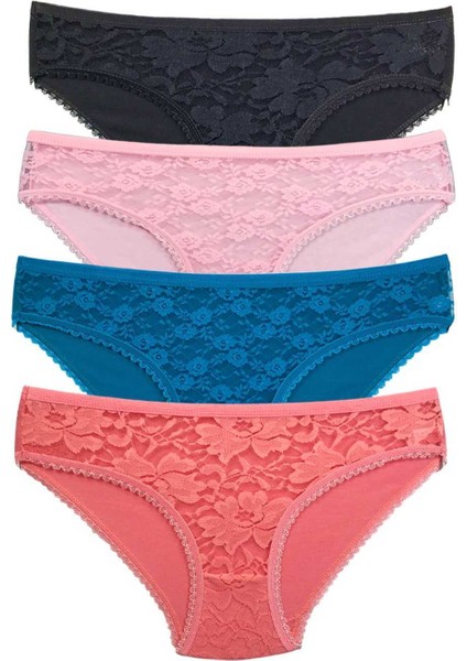 4 Adet Önü Dantelli Transparan Kadın Slip Külot S218 fiyatları