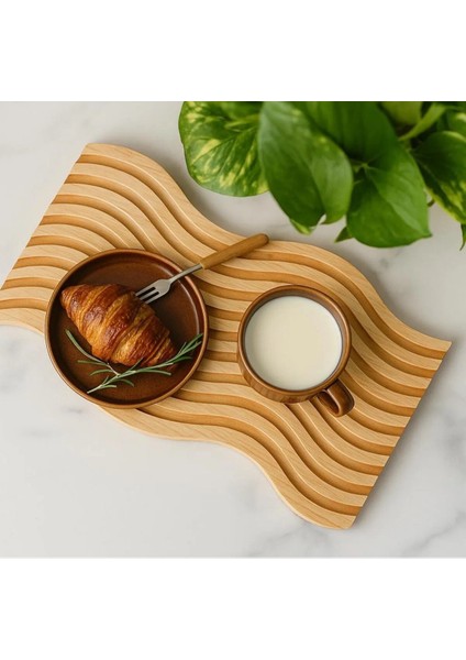 Dalgalı Çift Taraf Tasarımlı Ahşap Sunum Tepsisi modelleri