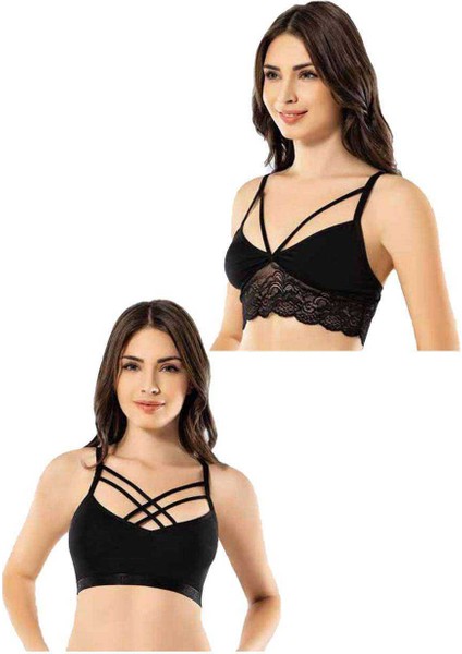 Kota 6 Adet Siyah Dantelli Çapraz İpli Büstiyer fırsatları