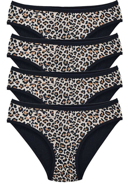 4 Adet Leopar Desenli Likralı Yumuşak Dokulu Kadın Slip Külot fırsatları