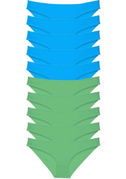 10 adet Süper Eko Set Likralı Kadın Slip Yeşil Mavi modelleri