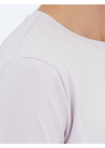 Lila Düz Bisiklet Yaka Pamuk Karışımlı T-Shirt fırsatları