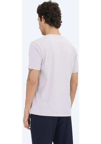 Lila Düz Bisiklet Yaka Pamuk Karışımlı T-Shirt indirimleri