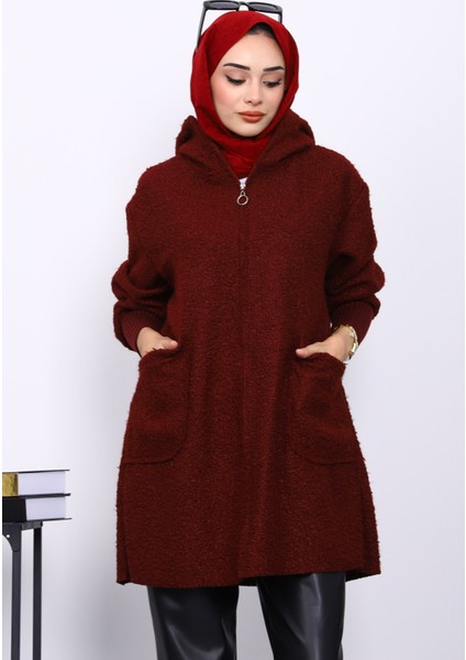 Bordo Fermuarlı Cepli Buklet Kaban modelleri