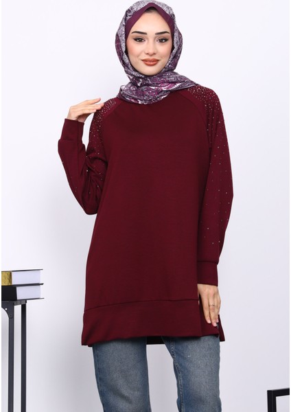 Mürdüm Taş Detaylı Modal Tunik