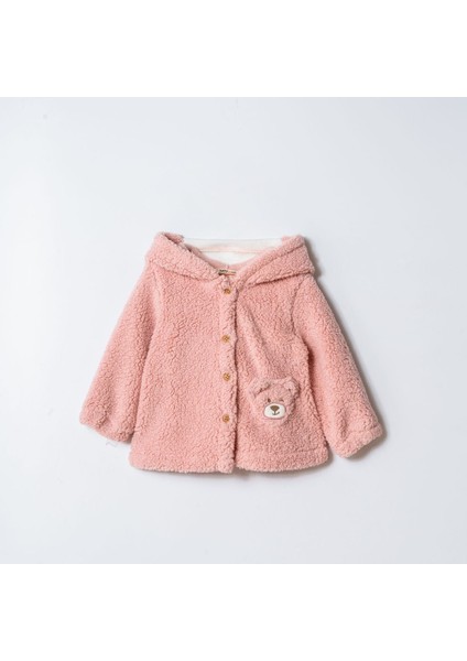 Kız Bebek Kapüşon Detaylı Peluş Ceket