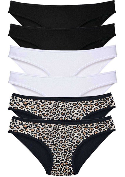 6 Adet Likralı Kadın Slip Külot Leopar Siyah Beyaz indirimleri