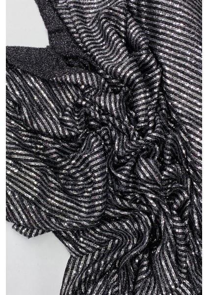 Sakallı Çizgili Pullu Kumaş Pullu Payet Kumaş Abiye Nişan Düğün Siyah modelleri