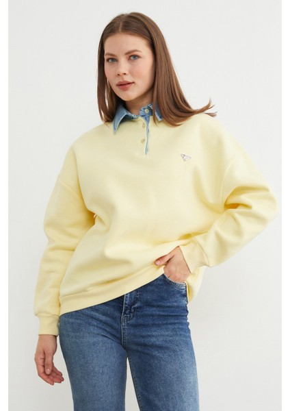 3 Iplik Kot Garnili Metal Aksesuarlı Sweatshirt