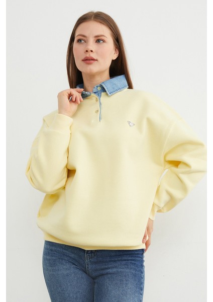 3 Iplik Kot Garnili Metal Aksesuarlı Sweatshirt