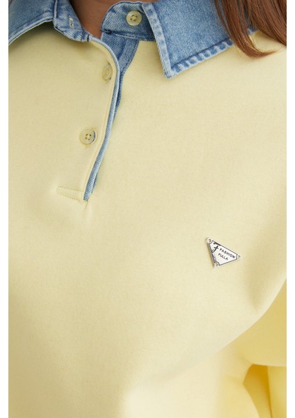 3 Iplik Kot Garnili Metal Aksesuarlı Sweatshirt