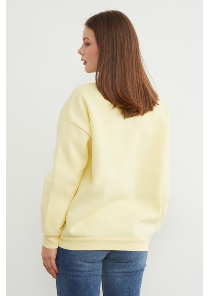 3 Iplik Kot Garnili Metal Aksesuarlı Sweatshirt