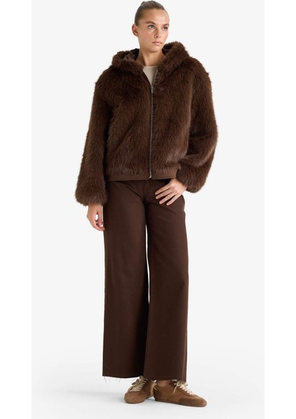 Regular Fit Kapüşonlu Fermuarlı Suni Kürk Mont F5570AX25WN fiyatları