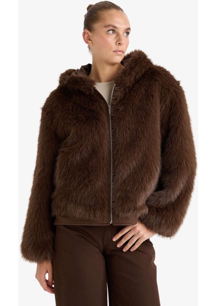 Regular Fit Kapüşonlu Fermuarlı Suni Kürk Mont F5570AX25WN modelleri