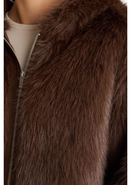 Regular Fit Kapüşonlu Fermuarlı Suni Kürk Mont F5570AX25WN indirimleri