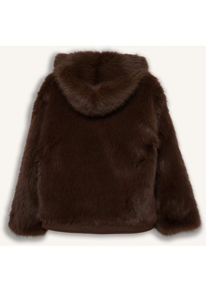 Regular Fit Kapüşonlu Fermuarlı Suni Kürk Mont F5570AX25WN