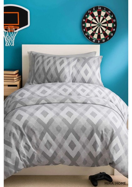 Zigzag Desenli Gri Pamuklu Tek Kişilik Nevresim Takımı