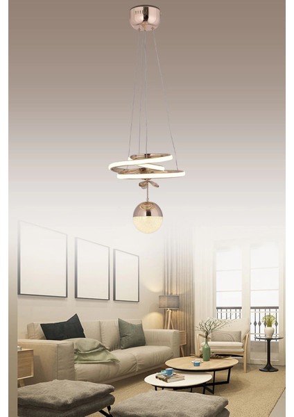 Kasırga 3 Renk Gold ( Sarı Beyaz ve Gün Işığı ) Luxury LED Avize Kristal Taşlı Concept