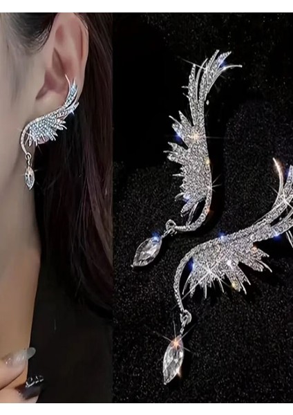 Zarif Melek Kanadı Klipsli Küpe