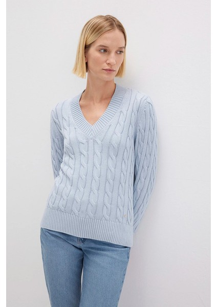 Kadın Ipek Karışımlı V Yaka Mavi Kazak 1710720-70813 modelleri