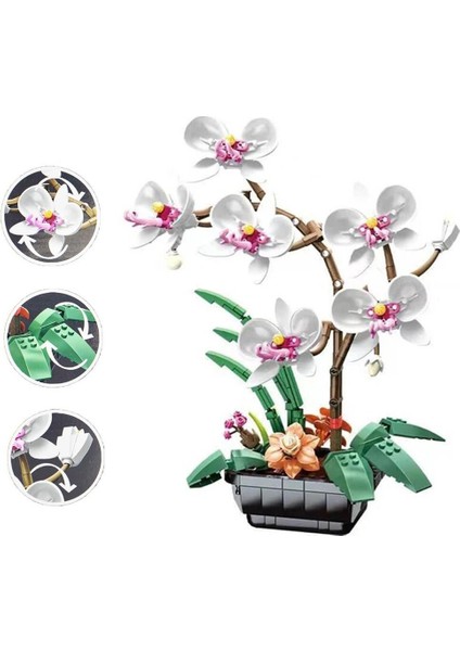 JK29012 Jaki Beyaz Orkide Saksıda 581 Parça Block Oyuncak